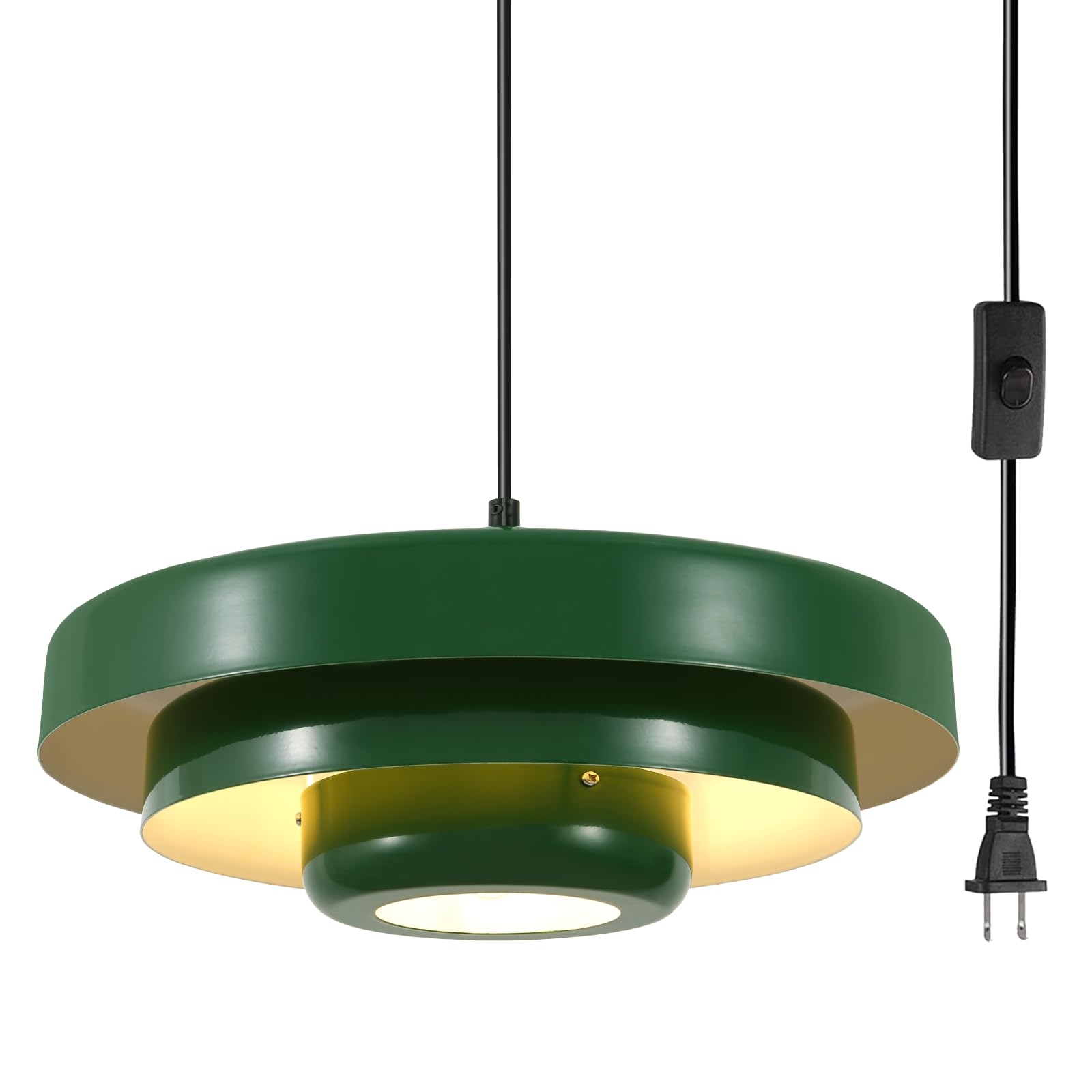 Green Plug-in Pendant Light, Mid Century Modern Ceiling Light