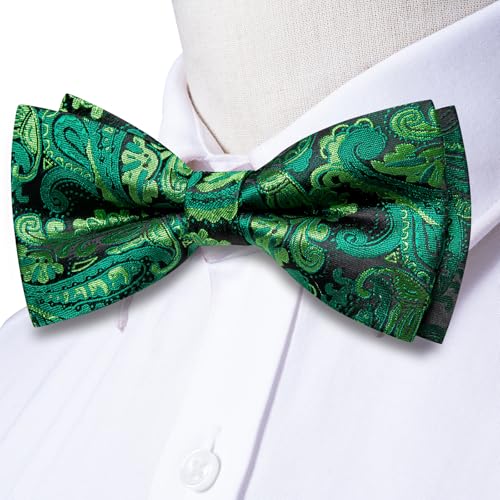 Image of Hi-Tie Bow Ties for Men Pre-Tied Pocket Square with Cufflinks Mens Bowtie Sets for Wedding Formal Party