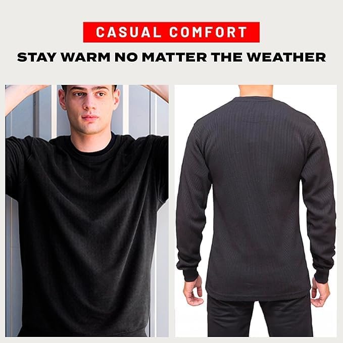 Access Men’s Heavyweight Thermal Shirt Crew Neck, Waffle Knit Long Sleeve Base Layer for Cold Weather - Image 5