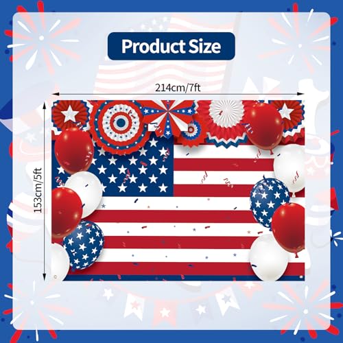 7 x 5 FT 4th of July Backdrop, Independence Day American Flag Backdrop for Patriotic Party Decorations, Memorial Day Veterans Day Photo Booth Background by Kreyfer - Used condition - Image 2