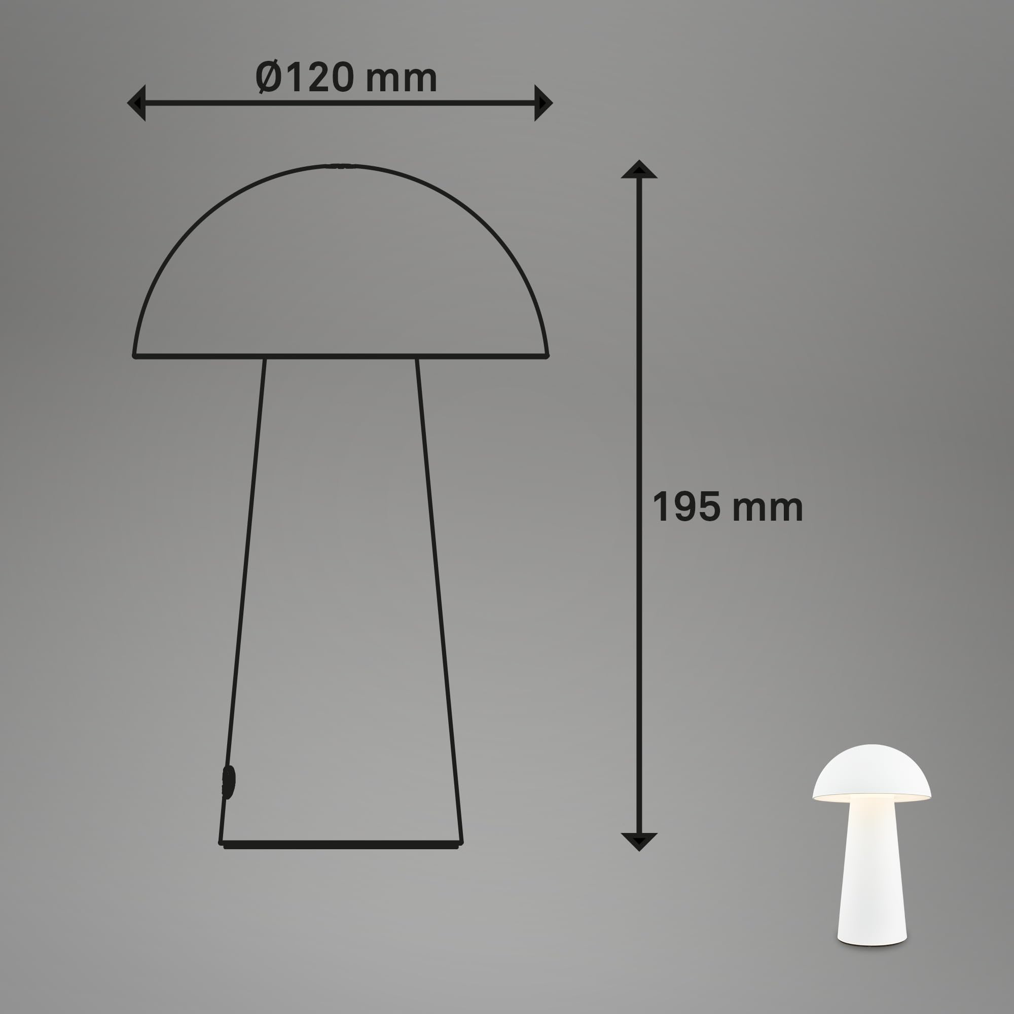 Briloner, LED Mini Table Lamp, Rechargable Lamp, Night Light, Dimmable Mushroom Lamp, Touch Bedside Lamps, IP44 - Image 3
