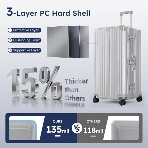Image of ALPHA CAMP Trunk Luggage 30 Inch with Aluminum Frame Zipperless Suitcase | Large Checked Thickened 3-Layer PC Hardshell with TSA Lock, Charging Port, Cup Holder and Spinner Wheels for Extended Travel