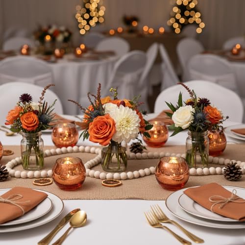 LAMORGIFT 24 Pcs Burnt Orange Candle Holders- Mercury Glass Candle Holders for or Boho Wedding Centerpieces, Bridal Shower, Party Table Decor, Fall and Holiday Home Decoration by LAMORGIFT - Image 4