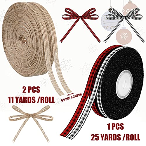Christmas Ribbons Black Red Buffalo Plaid Fabric Ribbon Black And White Checked Gingham Ribbon 25 Yards Natural Burlap Ribbons Rustic Wrapping Ribbon For Diy Craft Party Decor (0.24 Inch) #TOP1