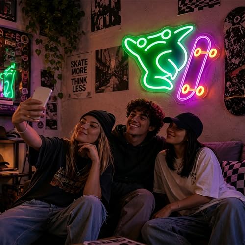 Image of Skateboard Frog Neon Sign for Wall Decor Light Up Sign Led Signs for Room Party Home Wall Decor USB Powered