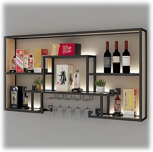 Estantes de vino industriales colgantes montados en la pared, soporte para botella de vino para exhibición de bar en casa, estantes flotantes, para