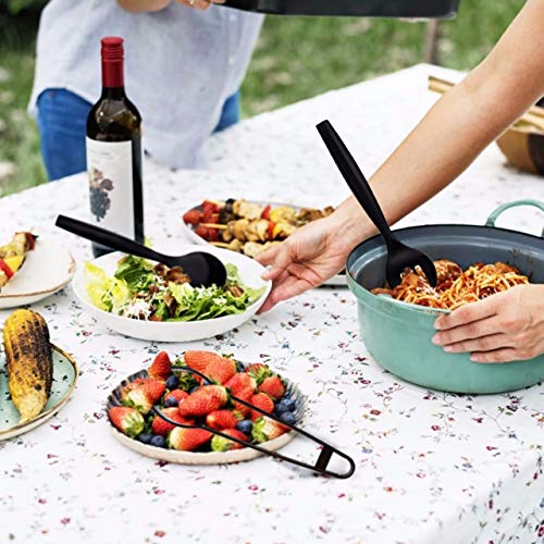 Disposable Plastic Serving Utensils Set - 18 Pack With 6 Black 10" Spoons, 6 Black 10" Forks, And 6 Black 6" Tongs - Perfect For Parties And Events #TOP5