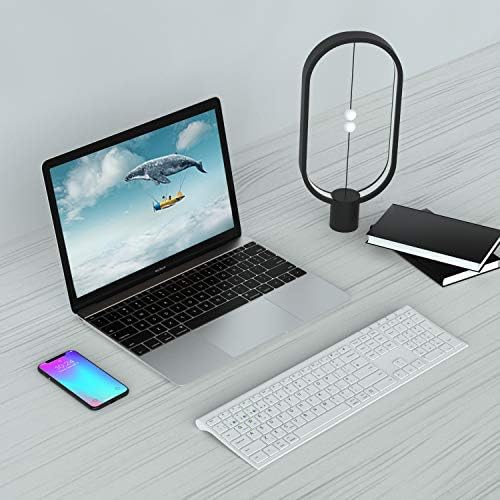 ASHU Bluetooth Keyboard Multi-Device, Universal Wireless Keyboard Ultra Slim Rechargeable Full Size QWERTY UK Layout Compatible with Windows, iOS, and Android Devices, White