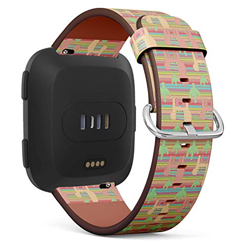 Compatible with Fitbit Versa - Quick-Release Leather Band Bracelet Strap Wristband Replacement - Llama Cactus