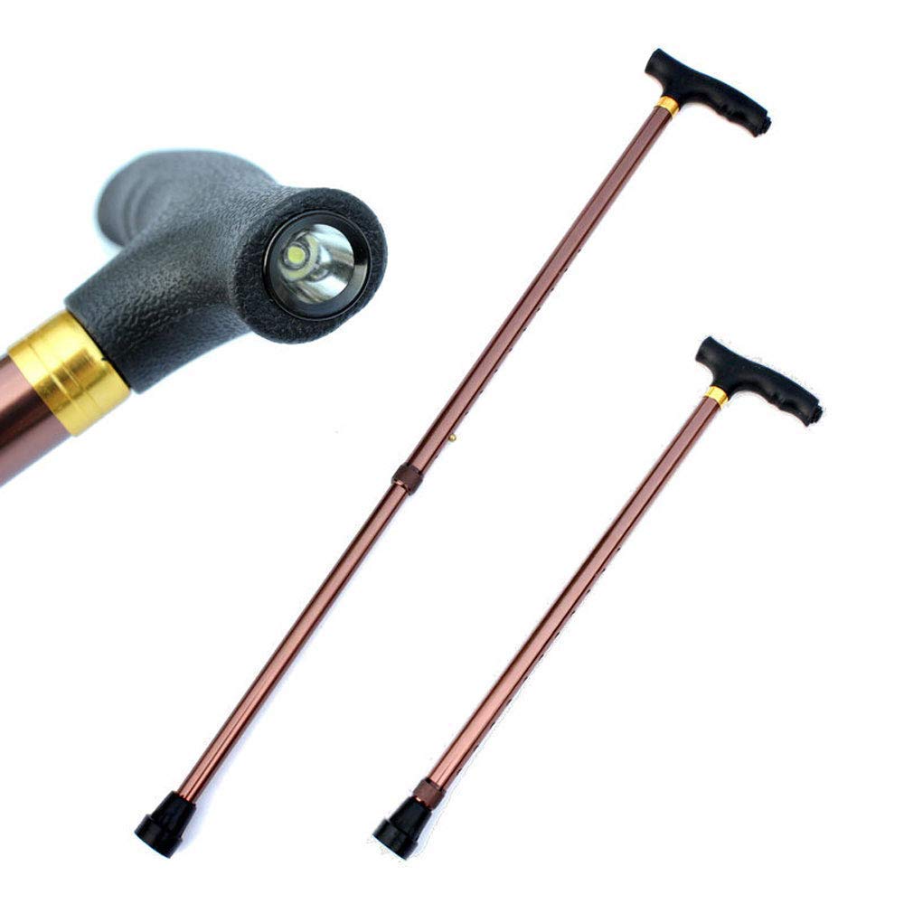 MRKU Bastón Plegable para Personas Mayores, de Aluminio, Ligero, Antideslizante, Ajustable, portátil, para Viajes, bastón de Trekking de Altura Ajustable, Ajuste de 10 velocidades con luz LED