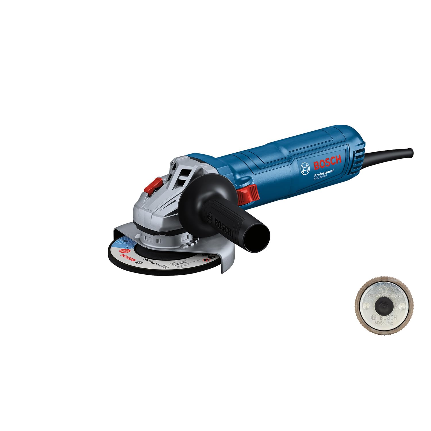 Bosch Professional Smerigliatrice angolare GWS 12-125 (Ø disco: 125 mm, potenza 1.200 W, protezione contro il riavvio accidentale, incl. dado SDS, impugnatura supplementare, chiave due perni)