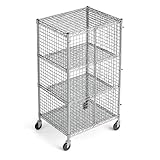 Mobile Chrome Wire Security Storage Cage Kit, Commercial Security Metal Roll Cage Kit with Shelves (18' W x 36' L x 69' H)