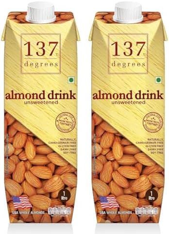 137 Degrees Unsweetened Almond Drink, Gluten Free, Dairy Free, Made with USA Almonds Each 1 Litre (Pack Of 2)
