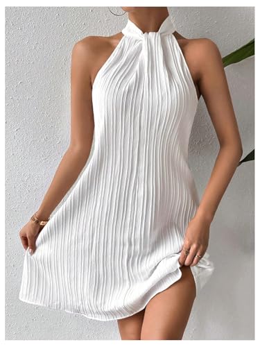 Image of Floerns Women's Pearl Beaded Halter Twist Sleeveless Tie Back Dress A Line Dress