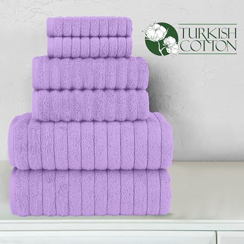 Image of Elegant Comfort 100% Turkish Cotton Corduroy Ribbed Luxury Bath Towels 6-Piece Set, Premium Feel - Quick Dry, Highly Absorbent, Contains 2 Bath Towels, 2 Hand Towels, and 2 Washcloths, Lilac
