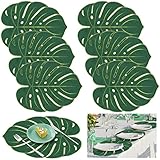 Yingzhao 6 Pcs Embroidered Tropical Leaf Placemats Hawaiian Tropical Palm Leaves Safari Theme Jungle Party Table Decorations Luau Green Artificial Plant Leaves Table Mats for Birthday, 17 x 11 Inch