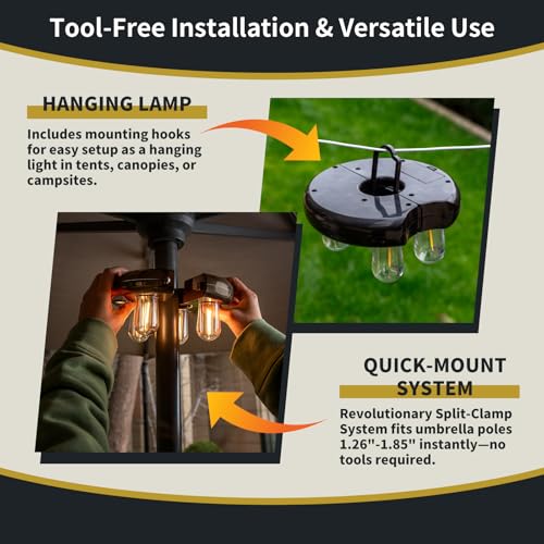 OPOIRA Patio Umbrella Light with Remote Control, Rechargeable Cordless LED Edison Bulbs Pole Light with 10 Brightness Levels for Garden, Patio, Backyard, Camping or BBQ - Brown (1 Pack) - Thumbnail 2