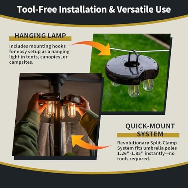 Patio Umbrella Light LED Edison Bulbs Rechargeable Cordless Brown