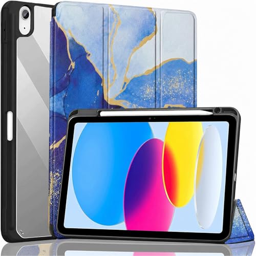 Image of ProElite Case Cover for Apple iPad (A16) 11th /10th Generation (2025 /2022), Transparent case Cover with Pencil Holder for iPad 11th /10th Gen 2025 /2022, Ocean Blue