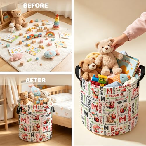 Image of Custom Ladybug Laundry Hamper, Personalized Laundry Basket with Name, Customized Dirty Clothes Basket for Clothes Toy Bathroom Bedroom Storage,S-16.5 inchX 13.8 inch