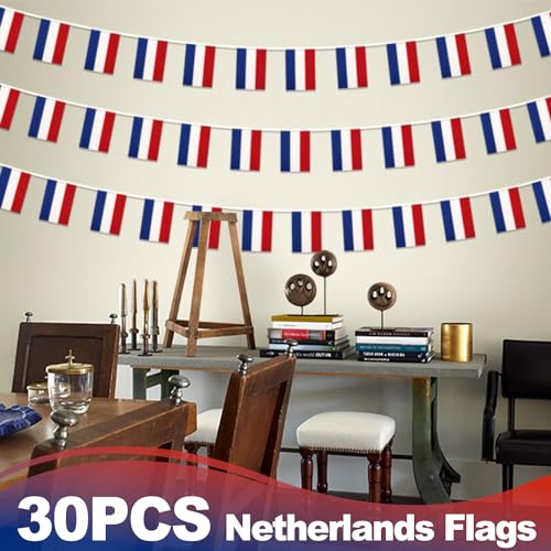 Image of Netherlands Dutch String Flag Pennant Banner, Small Mini Holland Flags Bunting Banner, National Country Decoration for School, Party, Sports Events, Patriotic Festival, 33 Feet 30 Flags