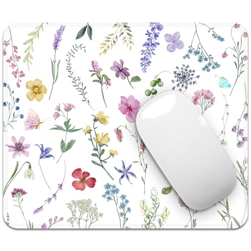 Image of FROGIGO Mouse Pad with Stitched Edges - Watercolor Floral Mousepad for Women, 9.25 x 7.75 inch Washable Square Desk Pad, Non-Slip Rubber Base, Office Home Laptop Accessories - Watercolor Wildflowers