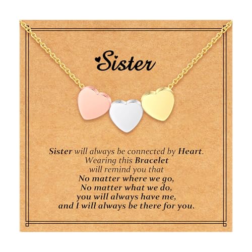 C-leen Sister Heart Necklace - Three Heart Pendant in Gold,