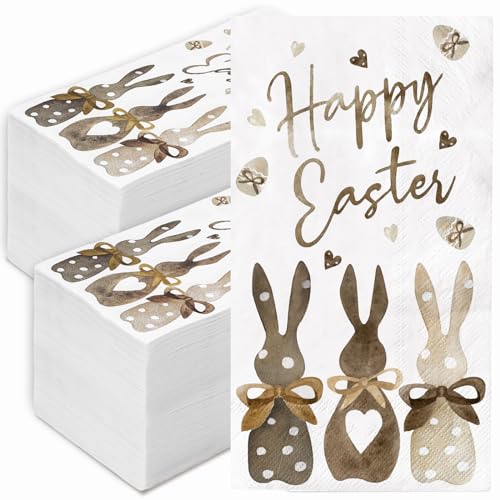 AnyDesign 100 Pack Easter Guest Napkins Bunny Print Paper Dinner Napkins Happy Easter Decorative Disposable Hand Napkins for Party Tableware Supplies, 13 x 15.7 Inch