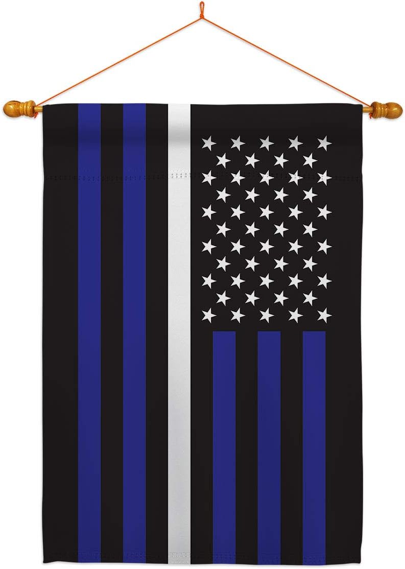 US Thin White Line House Flag - Dowel Set Armed Forces EMT Paramedic EMS Nurse Emergency Medical Technician Supoort - Decoration Banner Small Garden Yard Gift Double-Sided Made in USA 28 X 40