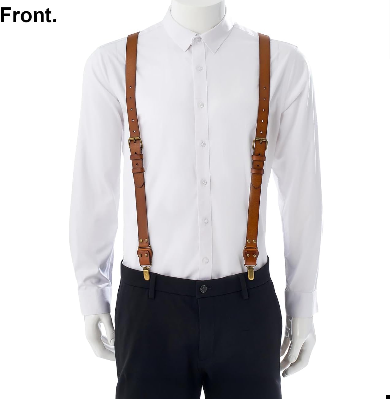 UPSONG Leather Suspenders for Men Adjustable Braces with 4 Strong Clips Perfect For Both Casual&Formal - Image 2