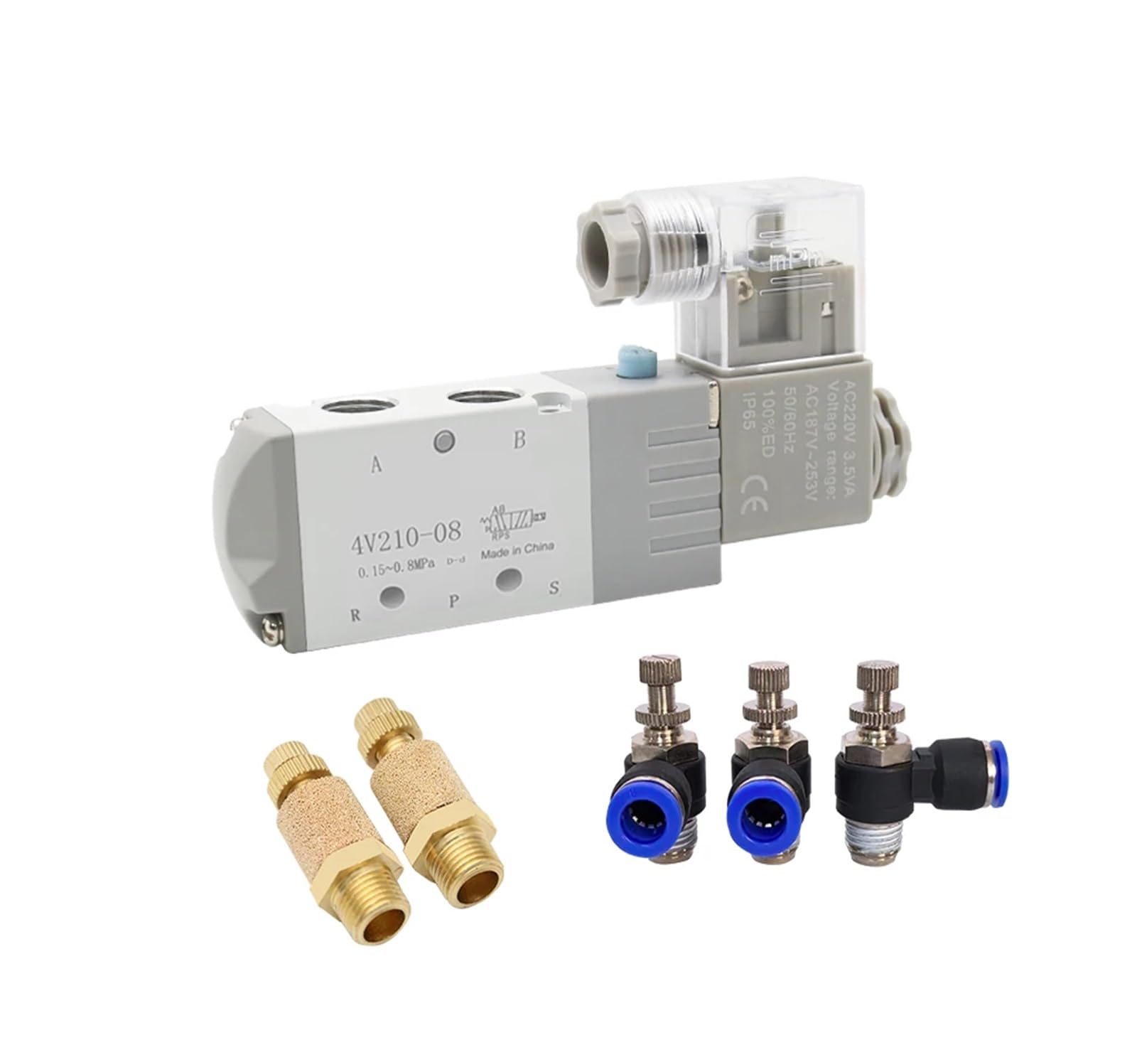 Électrovanne pneumatique 4V210-08 5/2 voies AC220V avec raccord réglable SL 8mm