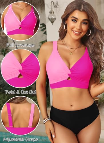 Image of Women's Bikini Top - Supportive Swimsuit for Large Bust - 2025 Cut Out Twist Swim Top