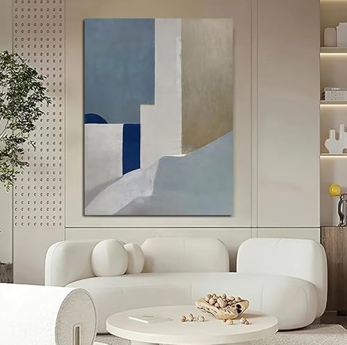 EPLKJHRTU Nordic Modern Abstract Art Canvas Painting Geometric Shape Blue White Gray Golden Texture Design Elegant Unique for Home(65x130cm/Frameless)