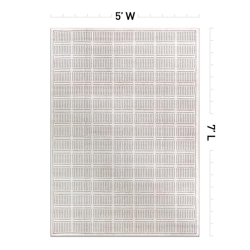 Rugshop Bohemian Stripe Lines Washable Non Slip Area Rug 5' x 7' Ivory
