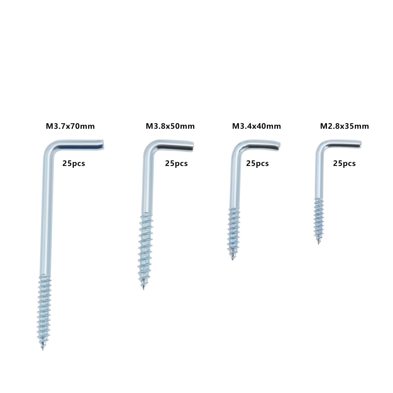 The Lord of the Tools 100pcs Blue White Zinc Plated L-Shaped Self Tapping Screw Right Angle Hook M2.8x35mm M3.4x40mm M3.8x50mm M3.7x70mm Suitable for Industrial Equipment - Image 4