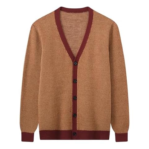 ZHILI Men's British Style Cardigan Sweater Wool Blend, Lightweight V Neck Button Down Knit_Brown_X-Large Cover