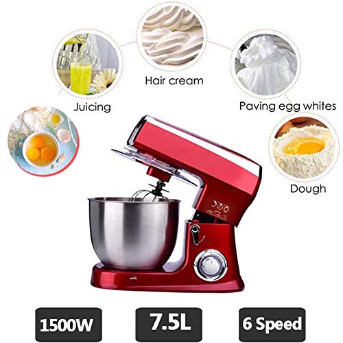 Universal-Küchenmaschinen,7.5L Mixer & Rührer,1500W Edelstahl-Fass-Desktop Knetmaschine Mixer,Mit 6 Geschwindigkeiten Knet- &