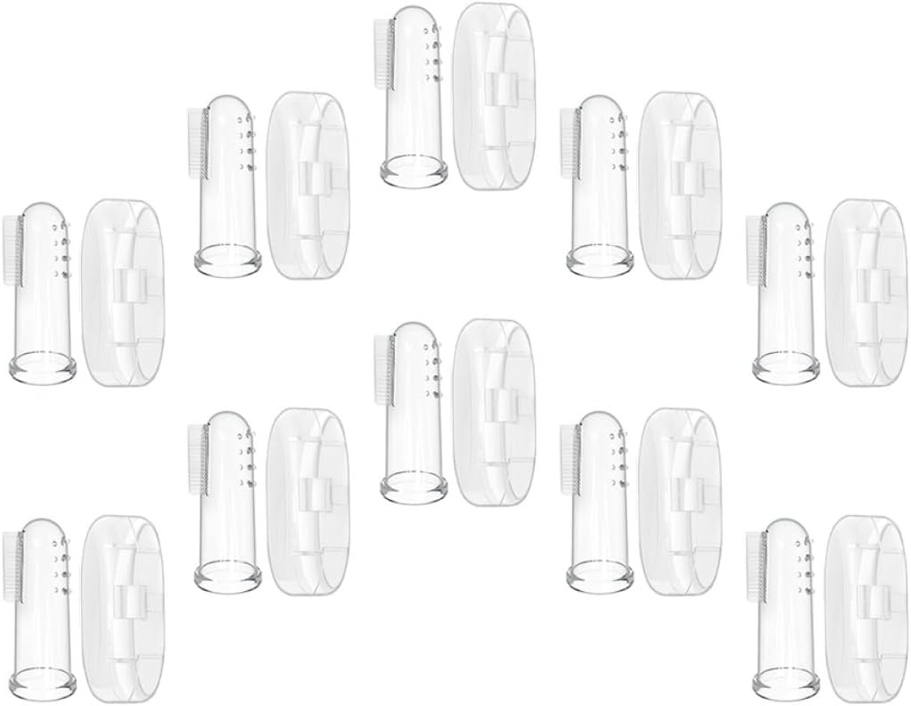Finger Toothbrush Set 10Pcs with Case, Soft Silicone Bristles Finger Toothbrush for Newborn Oral Care Teething Massage