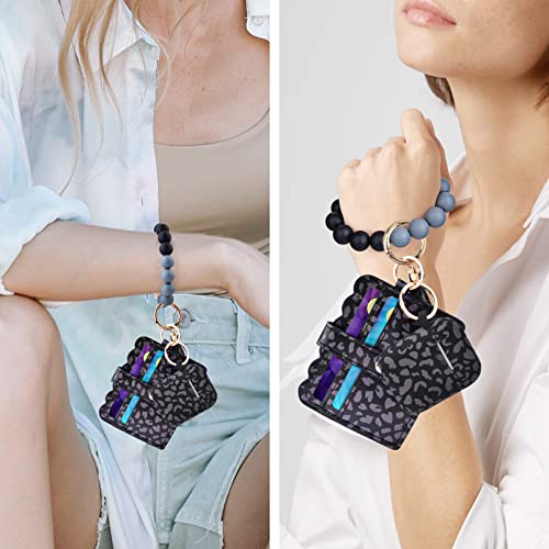 Case For Airpods 2/1, Filoto Cute Apple Airpod 1St/2Nd Generation Case Cover For Women Girls, Silicone Case With Wristlet Bracelet Keychain Credit Card Holder Purse Accessories (Leopard Black) #TOP6