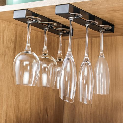 NCCHDZSW Soporte para Copas de Vino 2 Pcs Colgador Copas Sin perforaciones Estante Colgar Copas de Vino Estante Colgante para Portavasos para Vino para Hogar Bar Cocina Restaurante (Negro)
