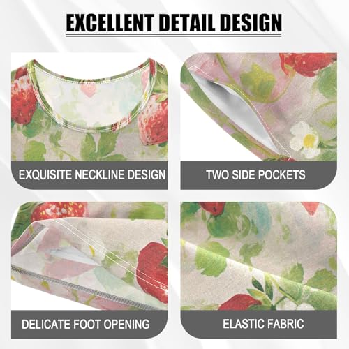 ALAZA Vintage Strawberries Flowers Pajama Set Short Sleeve Sleepwear Soft Lounge Nightwear4