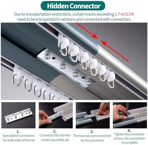 Heavy-Duty Sliding Ceiling Track Set for Hotels & Hospitals - 10/20/30/40 Ft Double Main Track with Rollers & Hooks - Durable Room Divider Rail (7ft/84in/213cm)