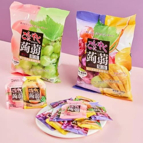 藤野制菓FUJINOSEIKA 蒟蒻ゼリー 2袋セット (白桃+マスカット、グレープ+マンゴー)人気 2種 アソート - ローカロリー ギフトセット おやつ 飲むゼリー 食物繊維入り (17g×10個) 各1袋 合計20個