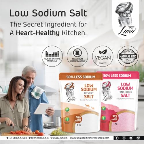 Image of Lunn 50% Low Sodium Thar Desert Salt 1 Kg Pouch | 84+ Natural Minerals | Unrefined Chemical-Free Salt | 50% Less Sodium for Heart Health & Hydration | Great Taste | No Preservatives | Ideal for Daily Cooking | First Time in India