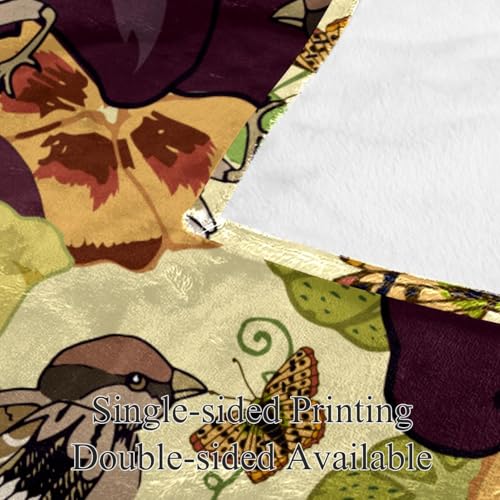 Couverture polaire fleurs oiseaux pour soiree cocooning sur le canape