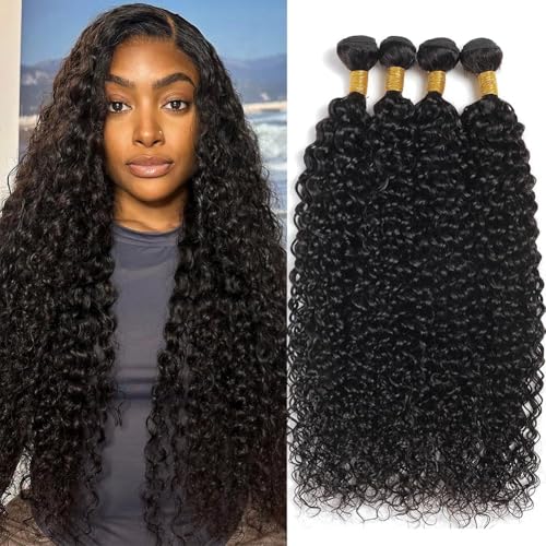 Water Wave Human Hair Bundles 12A Brazilian 26 28 30 32 Inch 4 Bundles Human Hair Water Wave 100% Unprocessed Water Wave Bundles Human Hair Wet and Wavy Bundles Natural Black Color