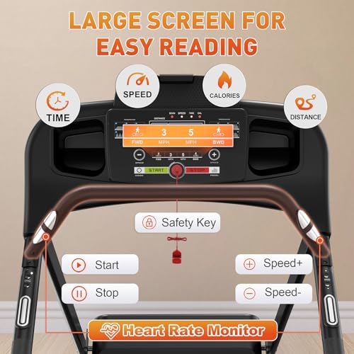 Image of Best Walking Treadmill for Seniors, Treadmills for Home with Extended Handrails & Pulse-Sensing Stabilizing Handle, Forward & Reverse Walking, Dual Shock Absorption, Ideal for Rehab