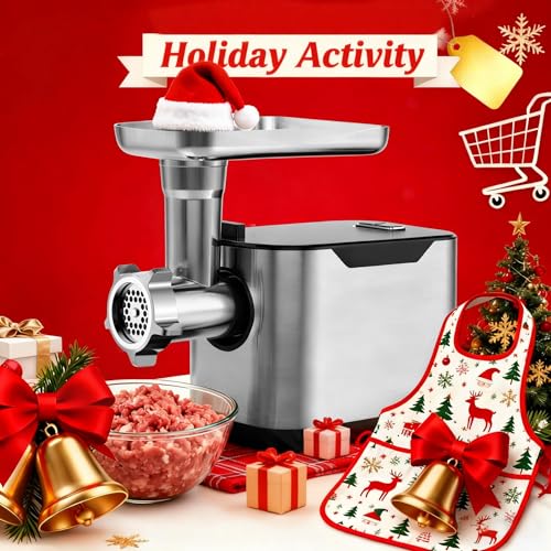 Image of Electric Meat Grinder, 3200W Max Heavy Duty Sausage Stuffer, Rotary Cheese Grater with 3 Interchangeable Blades, 2 Blades, 3 Plates, 4 Sausage Tube, Kibbe, Burger Press & Meat Claw for Home