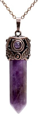 Bivei Retro Antique Brass Chakra Necklace Hexagonal Prism Gemstone