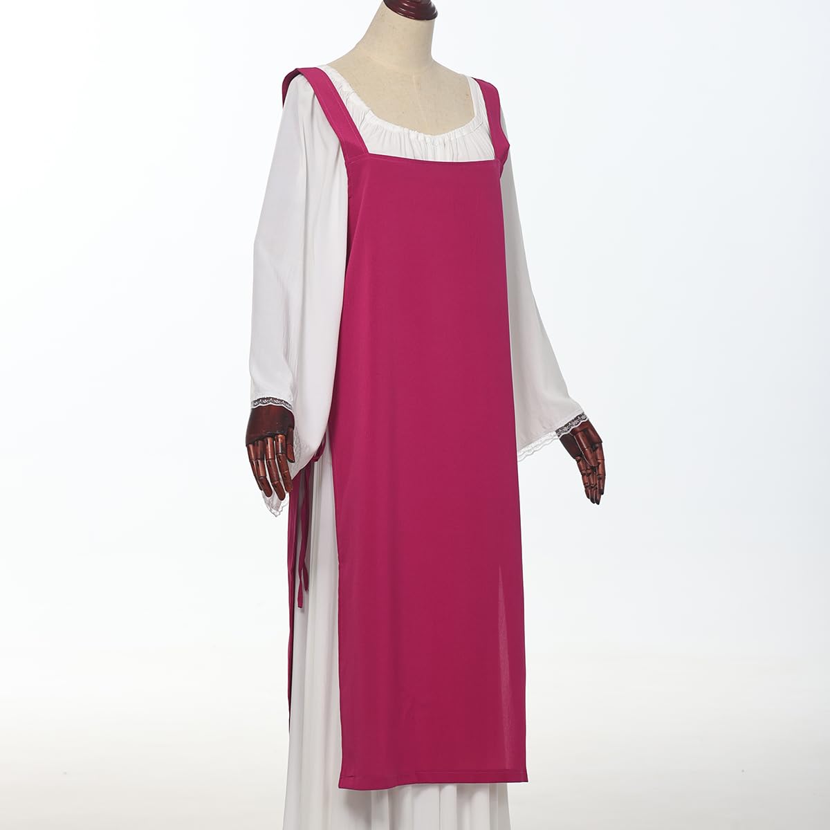 BPURB Women Medieval Viking Strappy Apron Pinafore Pirate Side Lace-Up Over Dress Peasant Costume, Rose Red, 3XL - Image 4